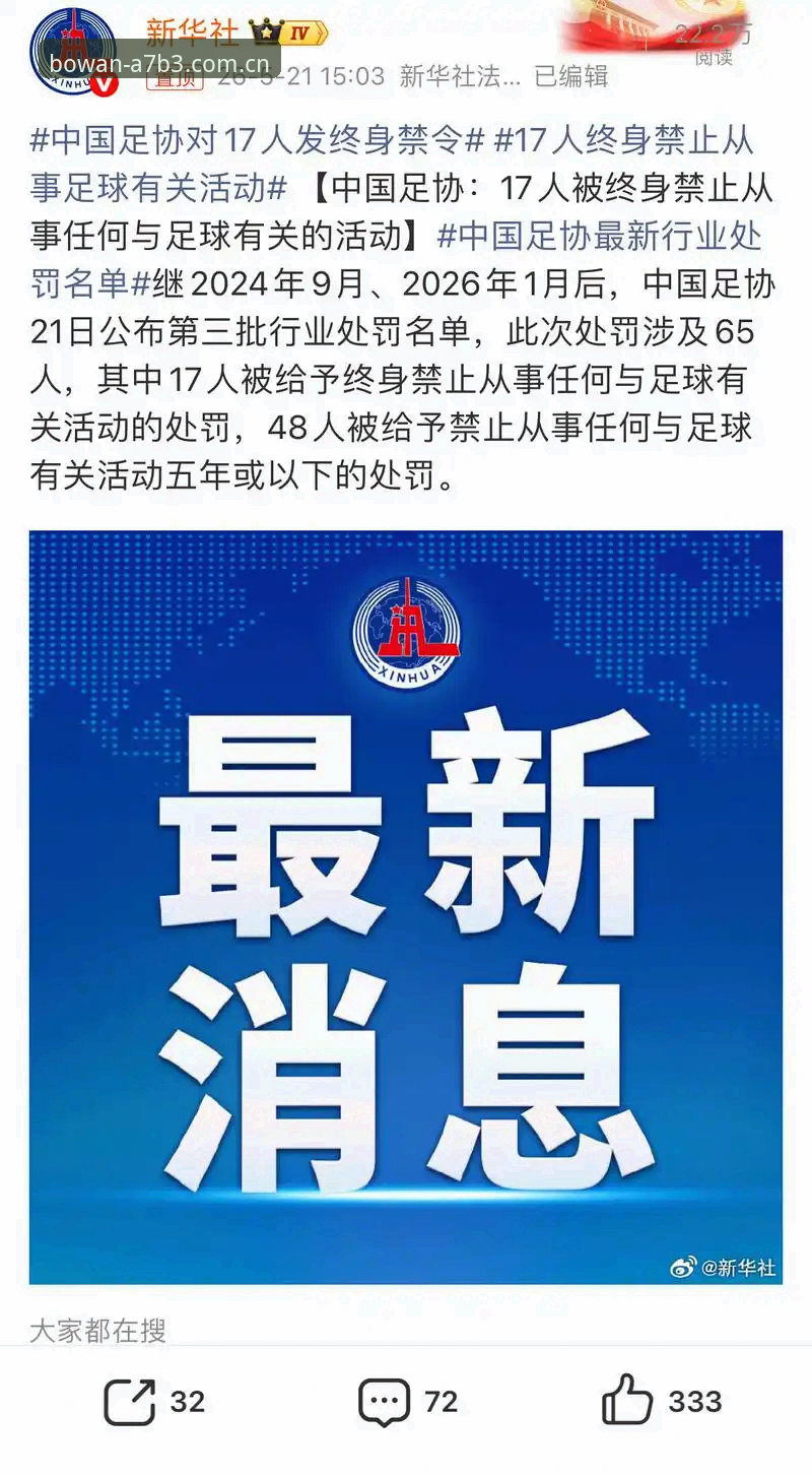 中国足协第三批禁足名单公布，这17人为何被终身禁止从事足球活动？